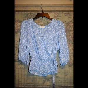 Blue and White Floral Side Tie Top